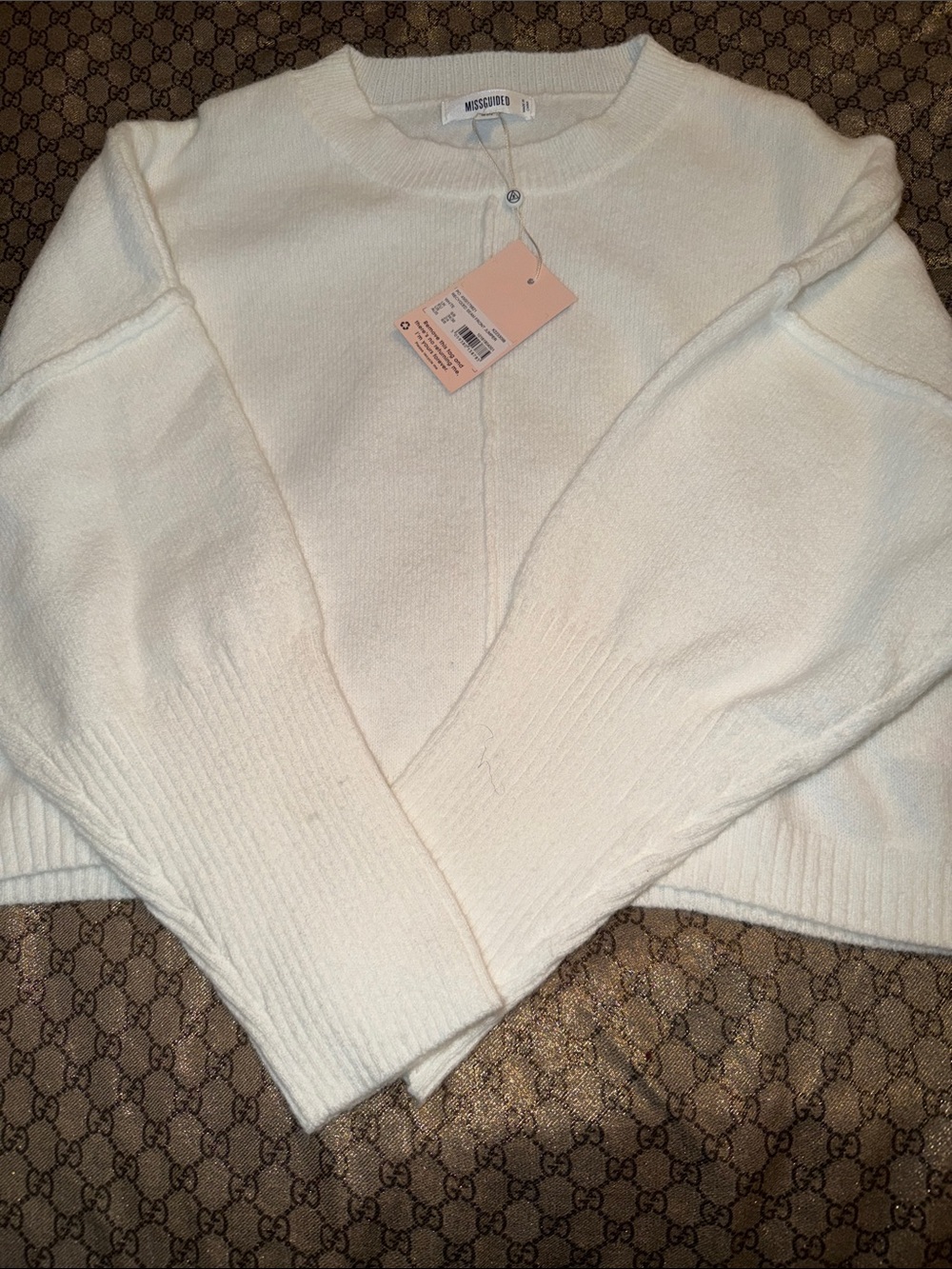 Missguided Ivory Scoop Neck Ribbed Cuff Sweater